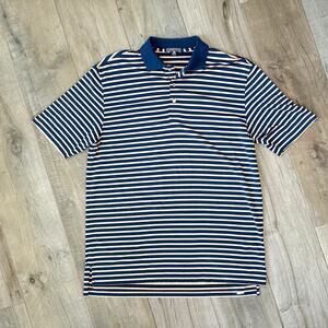 Peter Millar Summer Comfort Polo Orange Blue Performance Tech Striped Mens Large